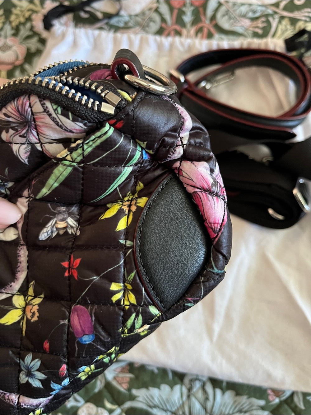 MZ Wallace Mini Crosby Black Quilted Floral Mini Crossbody - Picture 8 of 11